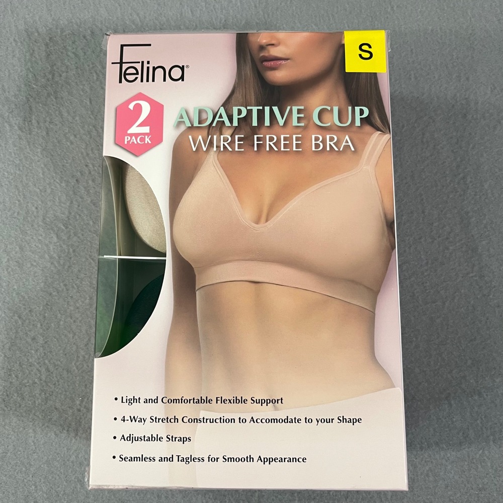 NEW Felina 2 Pack Adaptive Cup Wire Free Bra Light Support Smooth Seamless Sz S - Picture 1 of 5